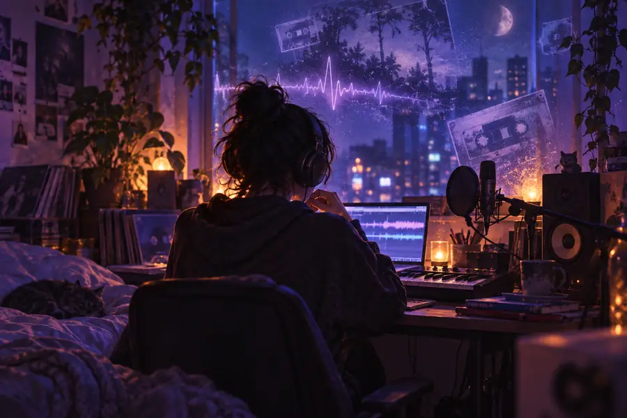 Anschauliche Lo-Fi-Stimmungsreferenz für einen Musik-Prompt
